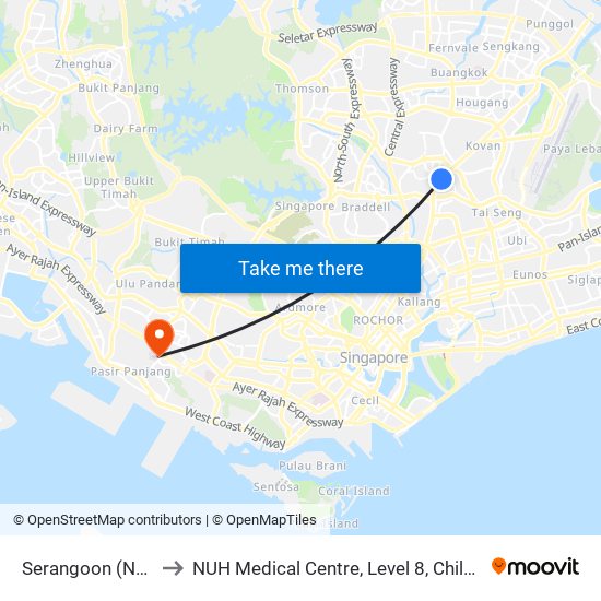 Serangoon (NE12|CC13) to NUH Medical Centre, Level 8, Children's Cancer Centre. map