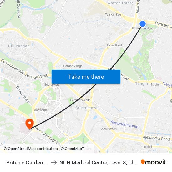 Botanic Gardens (CC19|DT9) to NUH Medical Centre, Level 8, Children's Cancer Centre. map