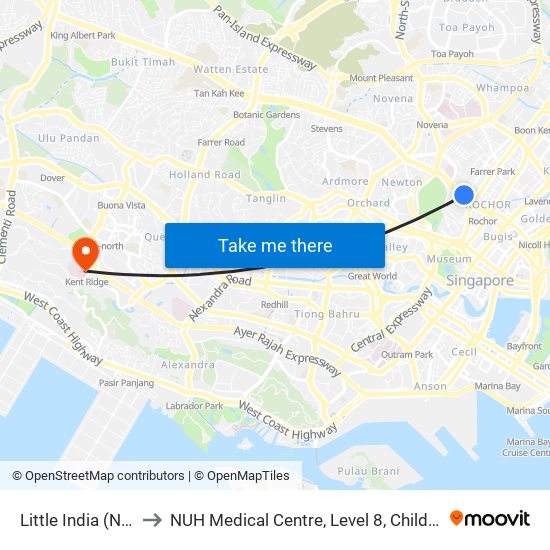 Little India (NE7|DT12) to NUH Medical Centre, Level 8, Children's Cancer Centre. map