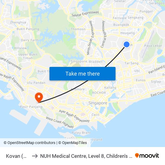 Kovan (NE13) to NUH Medical Centre, Level 8, Children's Cancer Centre. map
