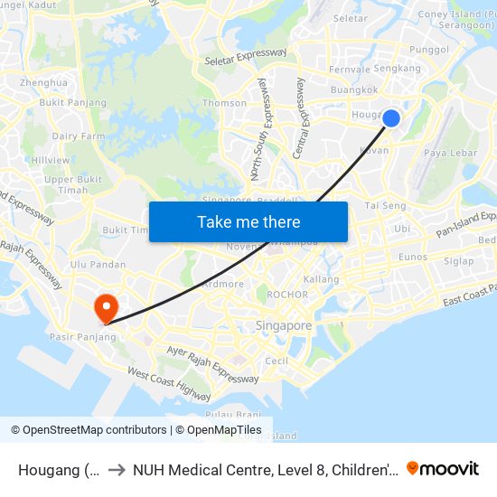 Hougang (NE14) to NUH Medical Centre, Level 8, Children's Cancer Centre. map