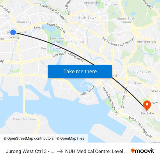 Jurong West Ctrl 3 - Boon Lay Int (22009) to NUH Medical Centre, Level 8, Children's Cancer Centre. map