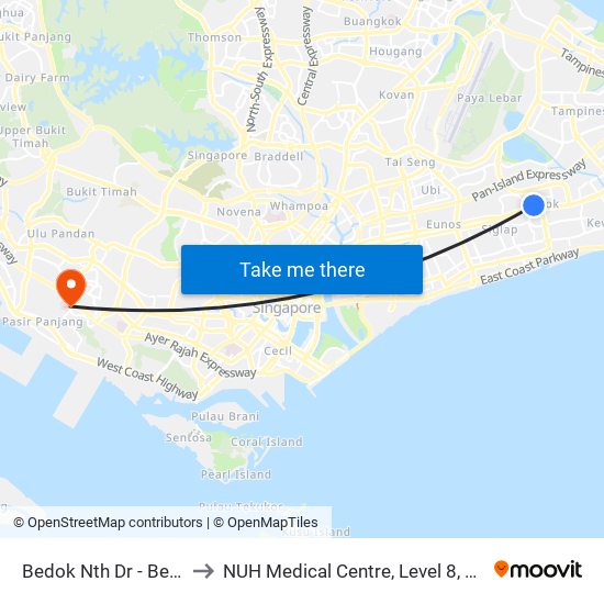 Bedok Nth Dr - Bedok Int (84009) to NUH Medical Centre, Level 8, Children's Cancer Centre. map