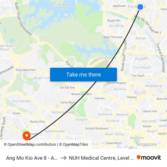 Ang Mo Kio Ave 8 - Ang Mo Kio Int (54009) to NUH Medical Centre, Level 8, Children's Cancer Centre. map