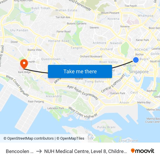 Bencoolen (DT21) to NUH Medical Centre, Level 8, Children's Cancer Centre. map