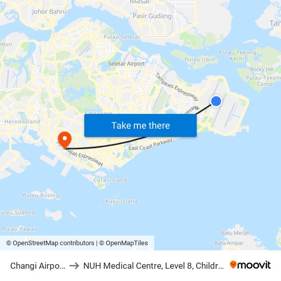 Changi Airport (CG2) to NUH Medical Centre, Level 8, Children's Cancer Centre. map