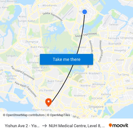 Yishun Ave 2 - Yishun Int (59009) to NUH Medical Centre, Level 8, Children's Cancer Centre. map