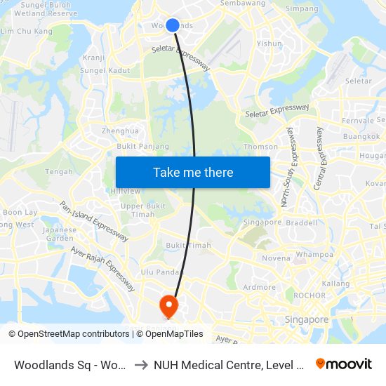 Woodlands Sq - Woodlands Int (46009) to NUH Medical Centre, Level 8, Children's Cancer Centre. map