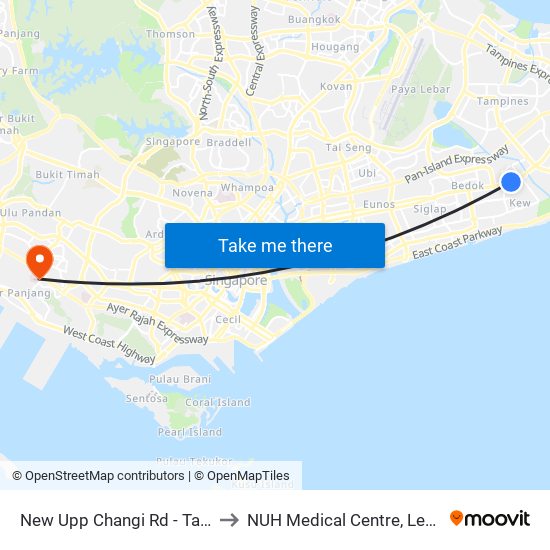 New Upp Changi Rd - Tanah Merah Stn Exit A (85099) to NUH Medical Centre, Level 8, Children's Cancer Centre. map