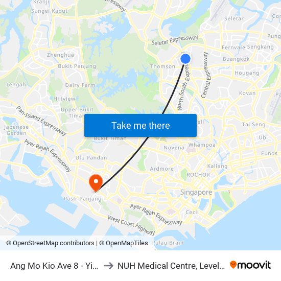 Ang Mo Kio Ave 8 - Yio Chu Kang Int (55509) to NUH Medical Centre, Level 8, Children's Cancer Centre. map