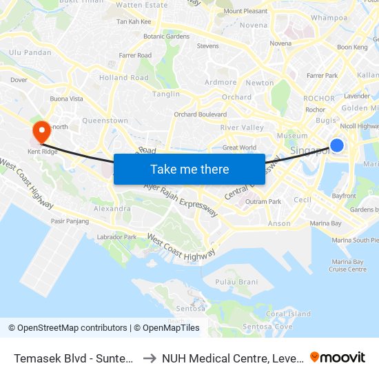 Temasek Blvd - Suntec Convention Ctr (02151) to NUH Medical Centre, Level 8, Children's Cancer Centre. map