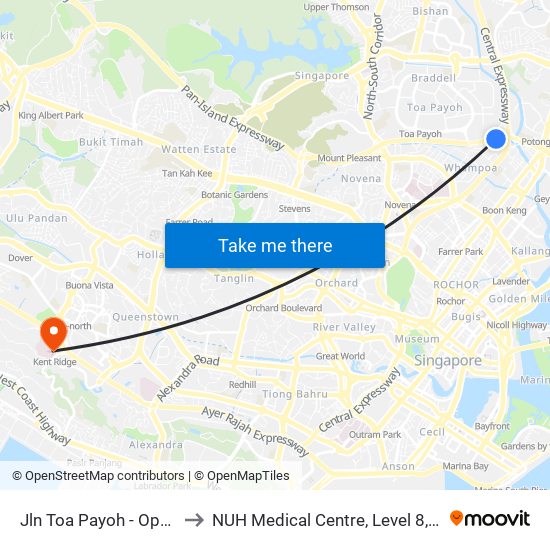 Jln Toa Payoh - Opp Blk 195 (52089) to NUH Medical Centre, Level 8, Children's Cancer Centre. map