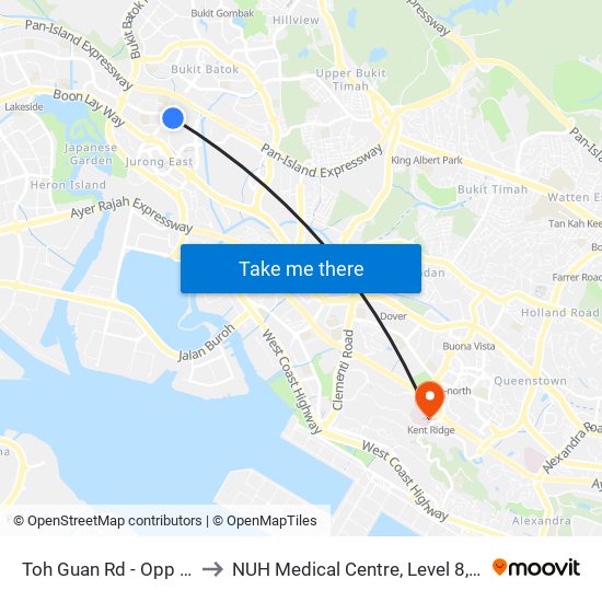 Toh Guan Rd - Opp Blk 288d (28631) to NUH Medical Centre, Level 8, Children's Cancer Centre. map