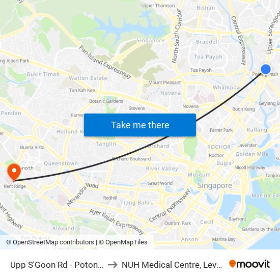 Upp S'Goon Rd - Potong Pasir Stn Exit B (60269) to NUH Medical Centre, Level 8, Children's Cancer Centre. map