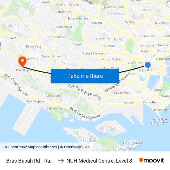 Bras Basah Rd - Raffles Hotel (02049) to NUH Medical Centre, Level 8, Children's Cancer Centre. map