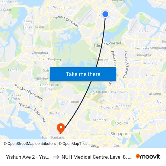 Yishun Ave 2 - Yishun Stn (59079) to NUH Medical Centre, Level 8, Children's Cancer Centre. map