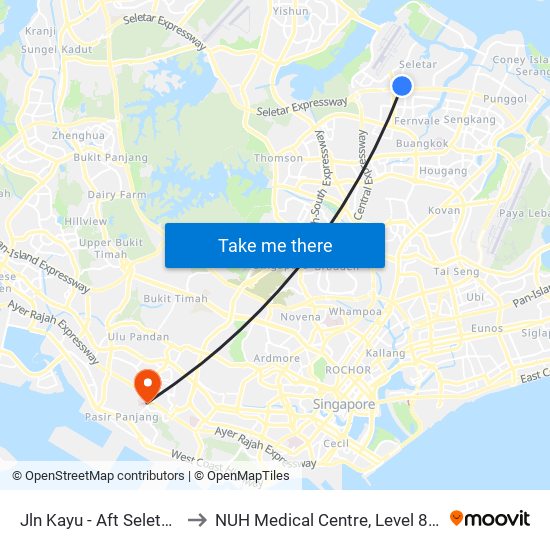 Jln Kayu - Aft Seletar Camp G (68119) to NUH Medical Centre, Level 8, Children's Cancer Centre. map