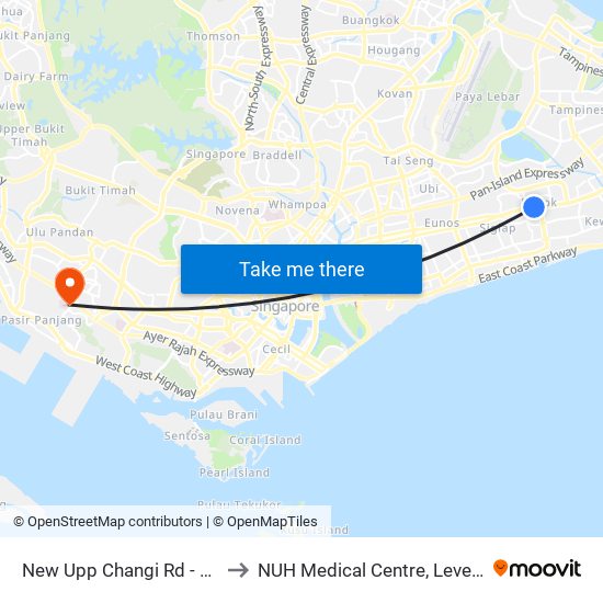 New Upp Changi Rd - Bedok Stn Exit B (84031) to NUH Medical Centre, Level 8, Children's Cancer Centre. map