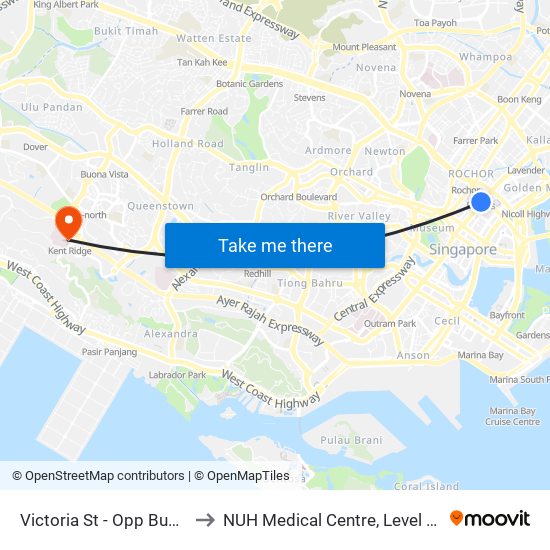 Victoria St - Opp Bugis Stn Exit C (01112) to NUH Medical Centre, Level 8, Children's Cancer Centre. map