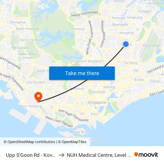 Upp S'Goon Rd - Kovan Stn Exit C (63039) to NUH Medical Centre, Level 8, Children's Cancer Centre. map