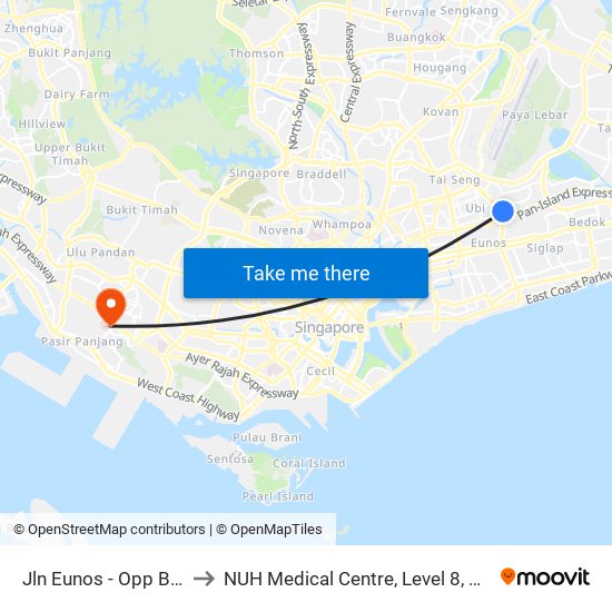 Jln Eunos - Opp Blk 322 (72019) to NUH Medical Centre, Level 8, Children's Cancer Centre. map