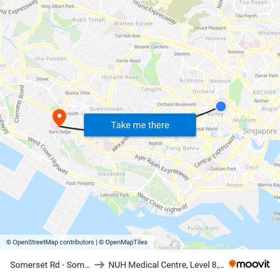 Somerset Rd - Somerset Stn (08121) to NUH Medical Centre, Level 8, Children's Cancer Centre. map