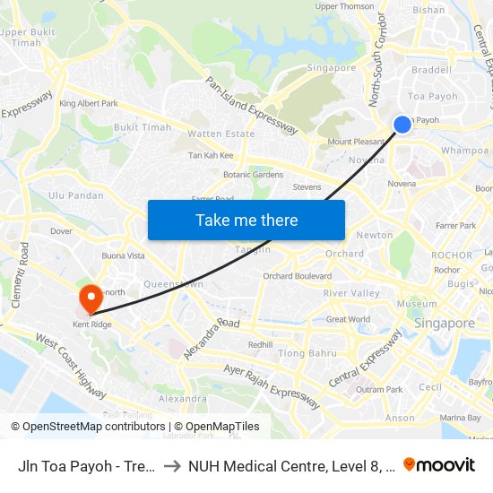 Jln Toa Payoh - Trellis Twrs (52071) to NUH Medical Centre, Level 8, Children's Cancer Centre. map