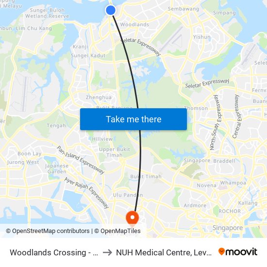 Woodlands Crossing - W'Lands Checkpt (46109) to NUH Medical Centre, Level 8, Children's Cancer Centre. map