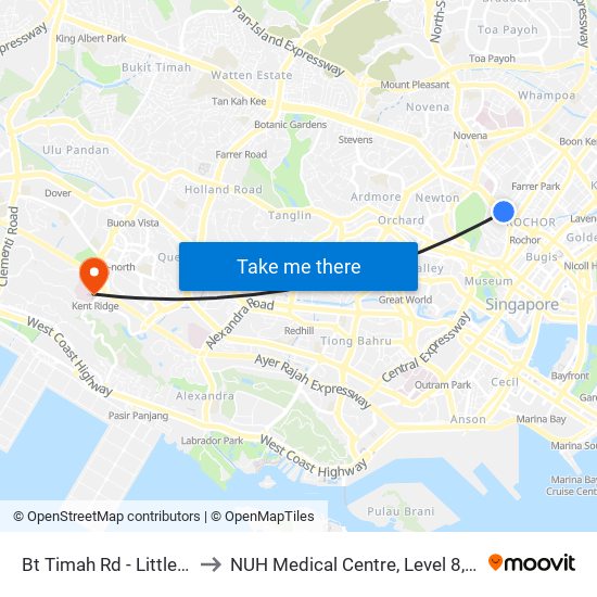 Bt Timah Rd - Little India Stn (40019) to NUH Medical Centre, Level 8, Children's Cancer Centre. map