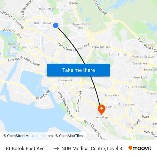 Bt Batok East Ave 3 - Blk 283 (43189) to NUH Medical Centre, Level 8, Children's Cancer Centre. map