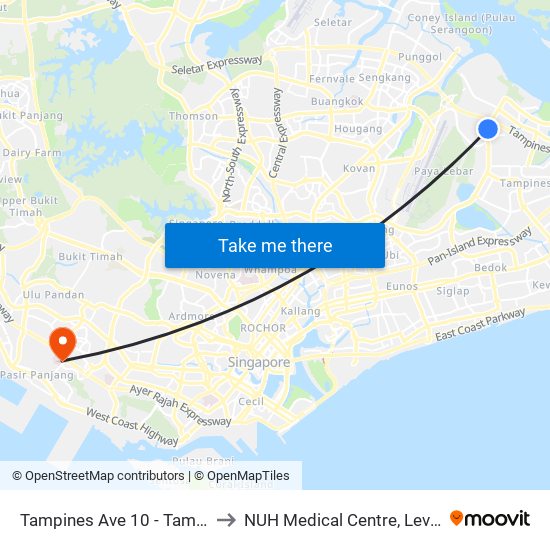 Tampines Ave 10 - Tampines Wafer Fab Pk (75351) to NUH Medical Centre, Level 8, Children's Cancer Centre. map