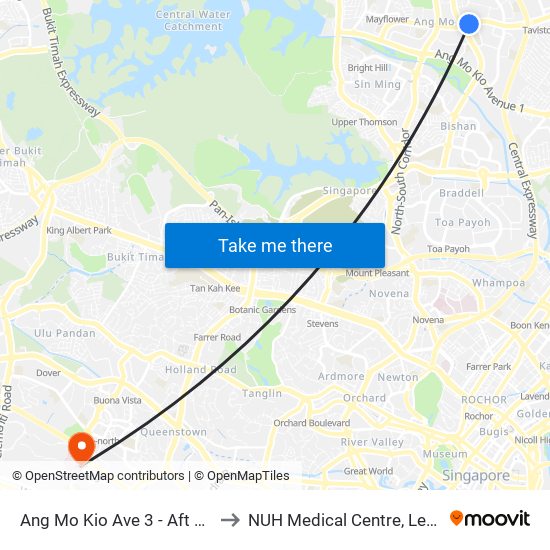 Ang Mo Kio Ave 3 - Aft Ang Mo Kio Stn Exit A (54261) to NUH Medical Centre, Level 8, Children's Cancer Centre. map