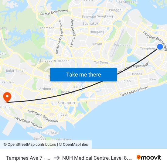 Tampines Ave 7 - Blk 390 (76239) to NUH Medical Centre, Level 8, Children's Cancer Centre. map