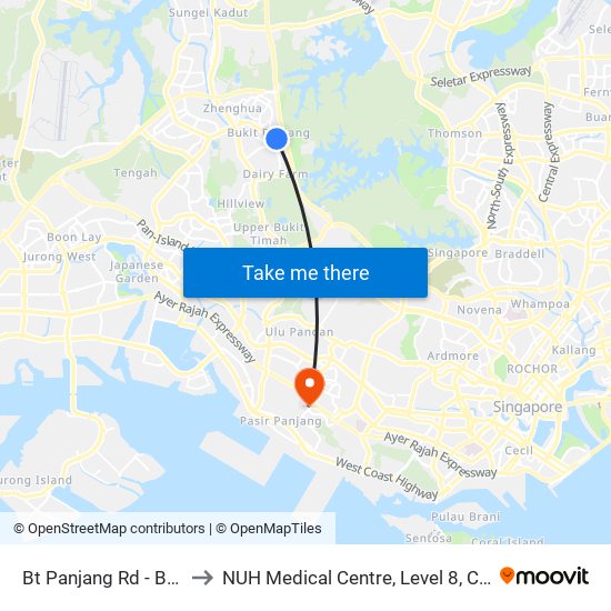 Bt Panjang Rd - Blk 270 (44261) to NUH Medical Centre, Level 8, Children's Cancer Centre. map