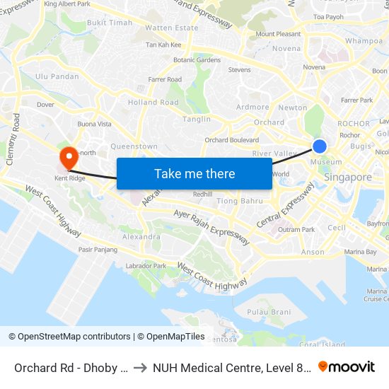 Orchard Rd - Dhoby Ghaut Stn (08057) to NUH Medical Centre, Level 8, Children's Cancer Centre. map