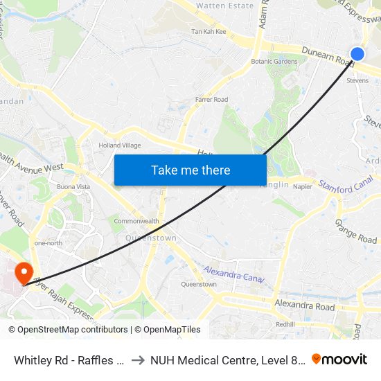 Whitley Rd - Raffles Town Club (40231) to NUH Medical Centre, Level 8, Children's Cancer Centre. map