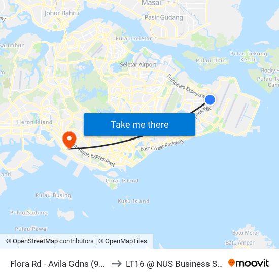 Flora Rd - Avila Gdns (98301) to LT16 @ NUS Business School map