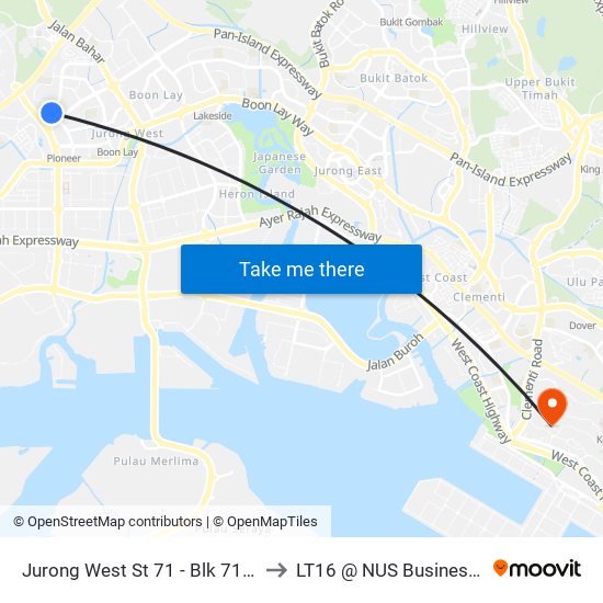 Jurong West St 71 - Blk 711 (27429) to LT16 @ NUS Business School map