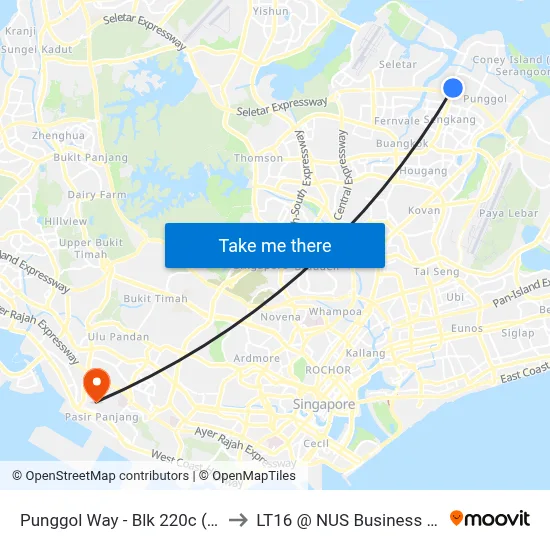 Punggol Way - Blk 220c (65439) to LT16 @ NUS Business School map