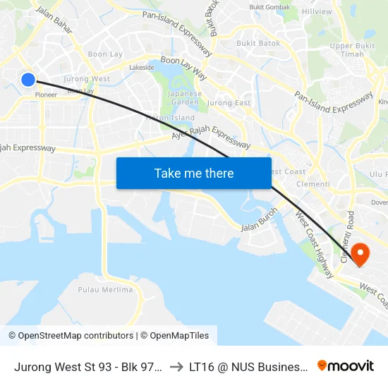 Jurong West St 93 - Blk 974 (27511) to LT16 @ NUS Business School map