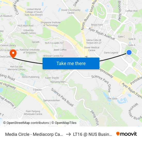 Media Circle - Mediacorp Campus (18201) to LT16 @ NUS Business School map