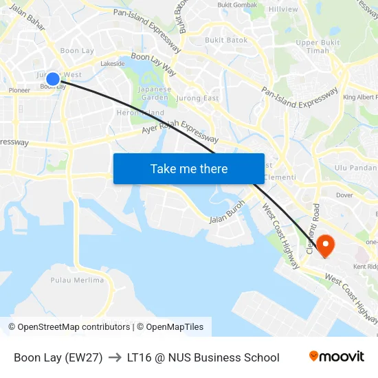 Boon Lay (EW27) to LT16 @ NUS Business School map