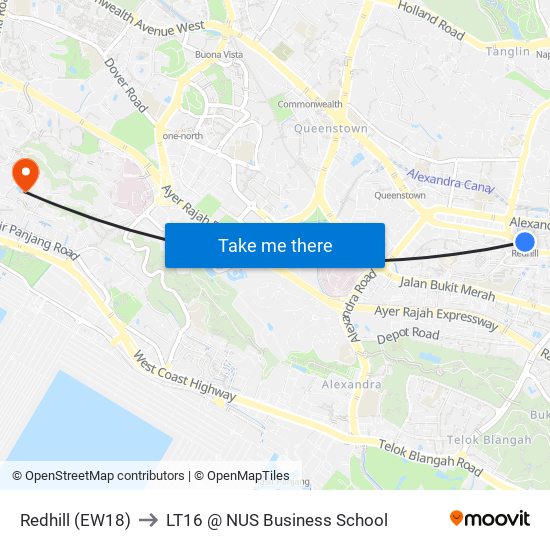 Redhill (EW18) to LT16 @ NUS Business School map