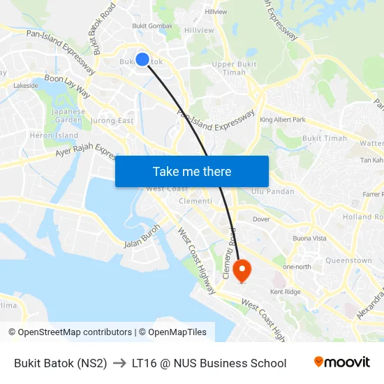 Bukit Batok (NS2) to LT16 @ NUS Business School map