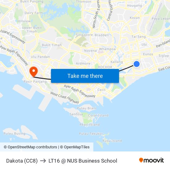 Dakota (CC8) to LT16 @ NUS Business School map