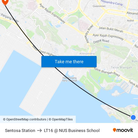 Sentosa Station to LT16 @ NUS Business School map