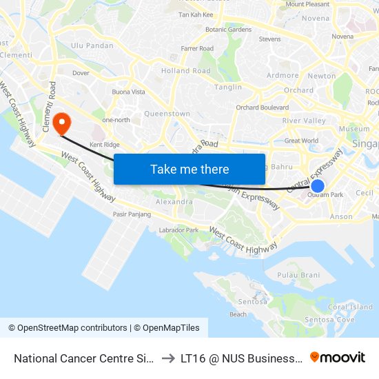 National Cancer Centre Singapore to LT16 @ NUS Business School map