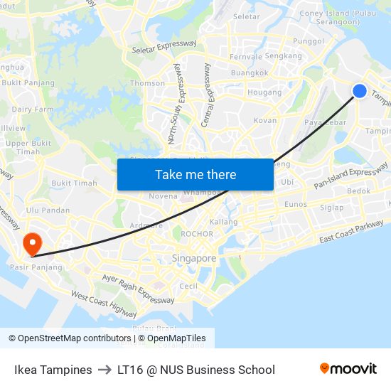 Ikea Tampines to LT16 @ NUS Business School map