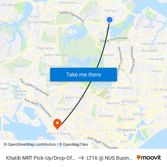 Khatib MRT Pick-Up/Drop-Off Point (Exit A) to LT16 @ NUS Business School map