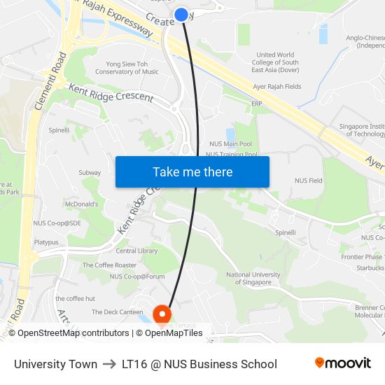 University Town to LT16 @ NUS Business School map